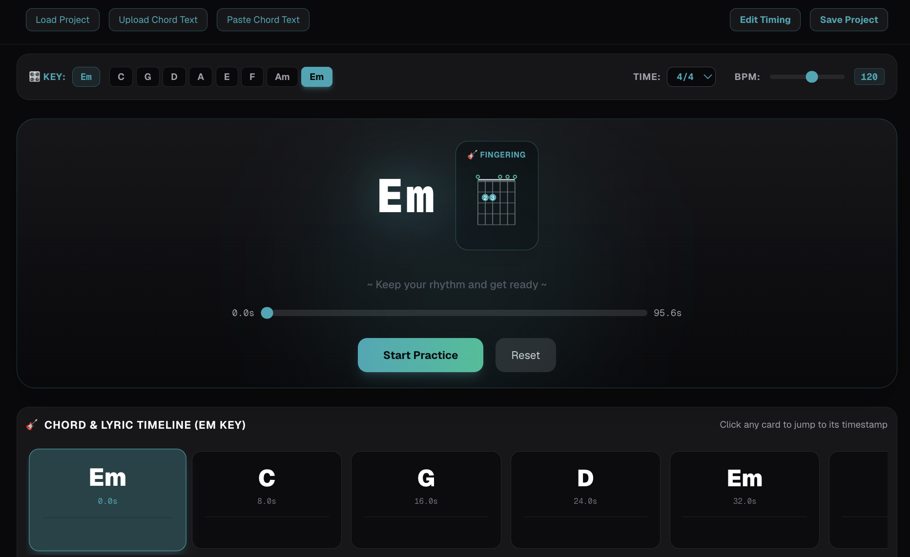Practicing guitar chords alongside the detected progression