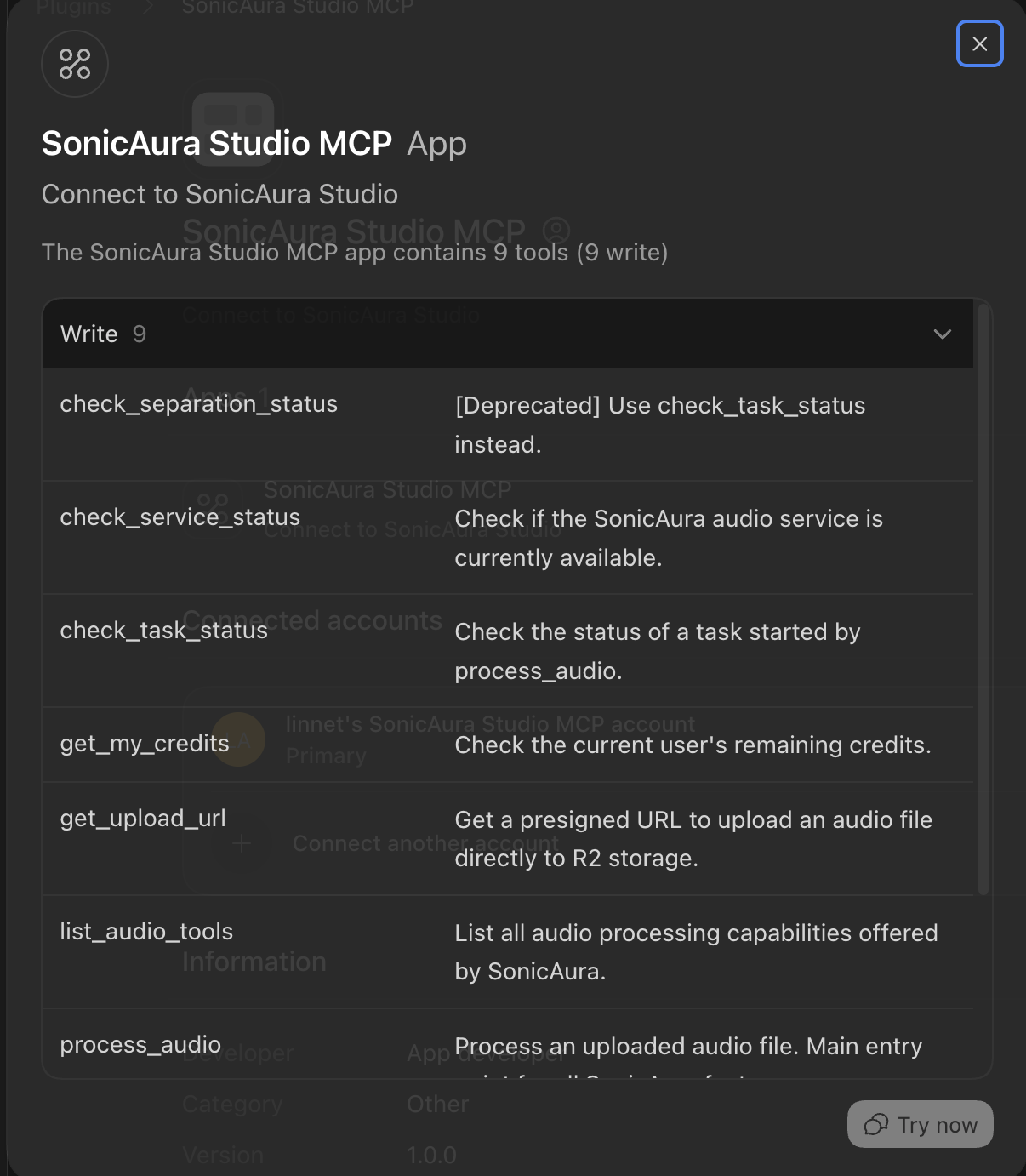 SonicAura MCP audio tools list